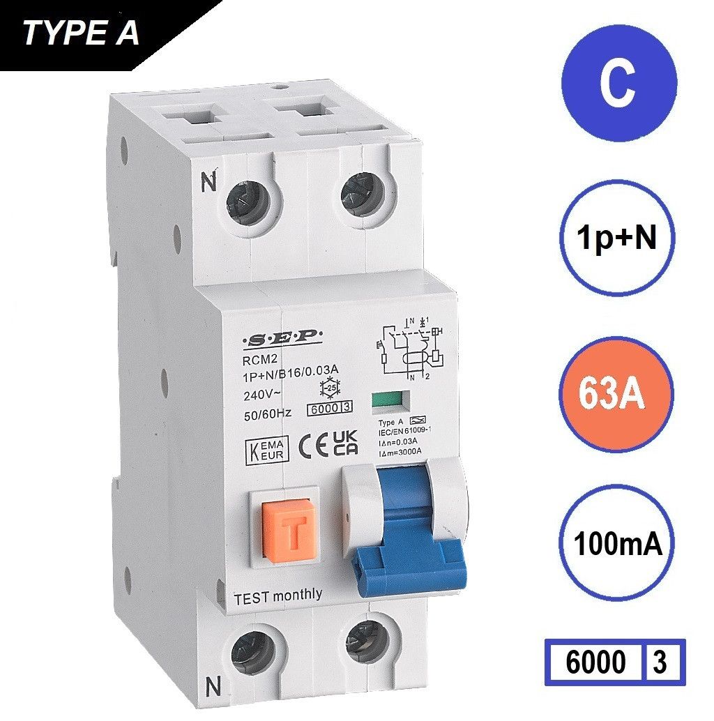 SEP RCM2 Aardlekautom. 1p+n C63 100mA 6kA