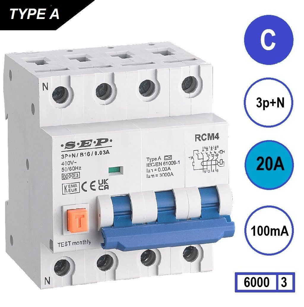 SEP RCM4 Aardlekautom. 3p+n C20 100mA 6kA