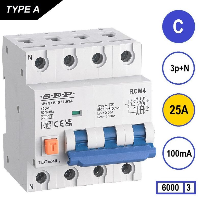 SEP RCM4 Aardlekautom. 3p+n C25 100mA 6kA