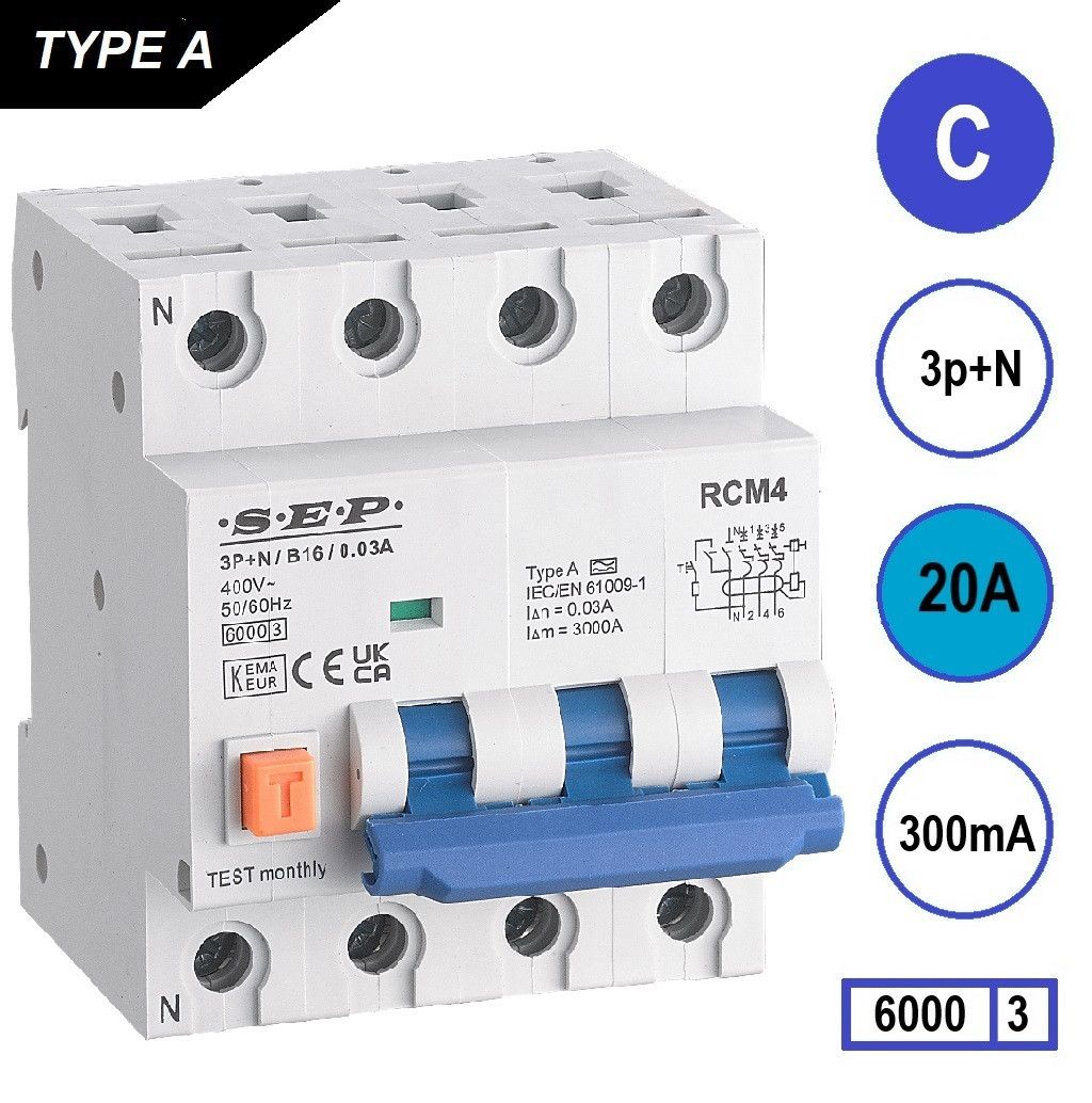 SEP RCM4 Aardlekautom. 3p+n C20 300mA 6kA