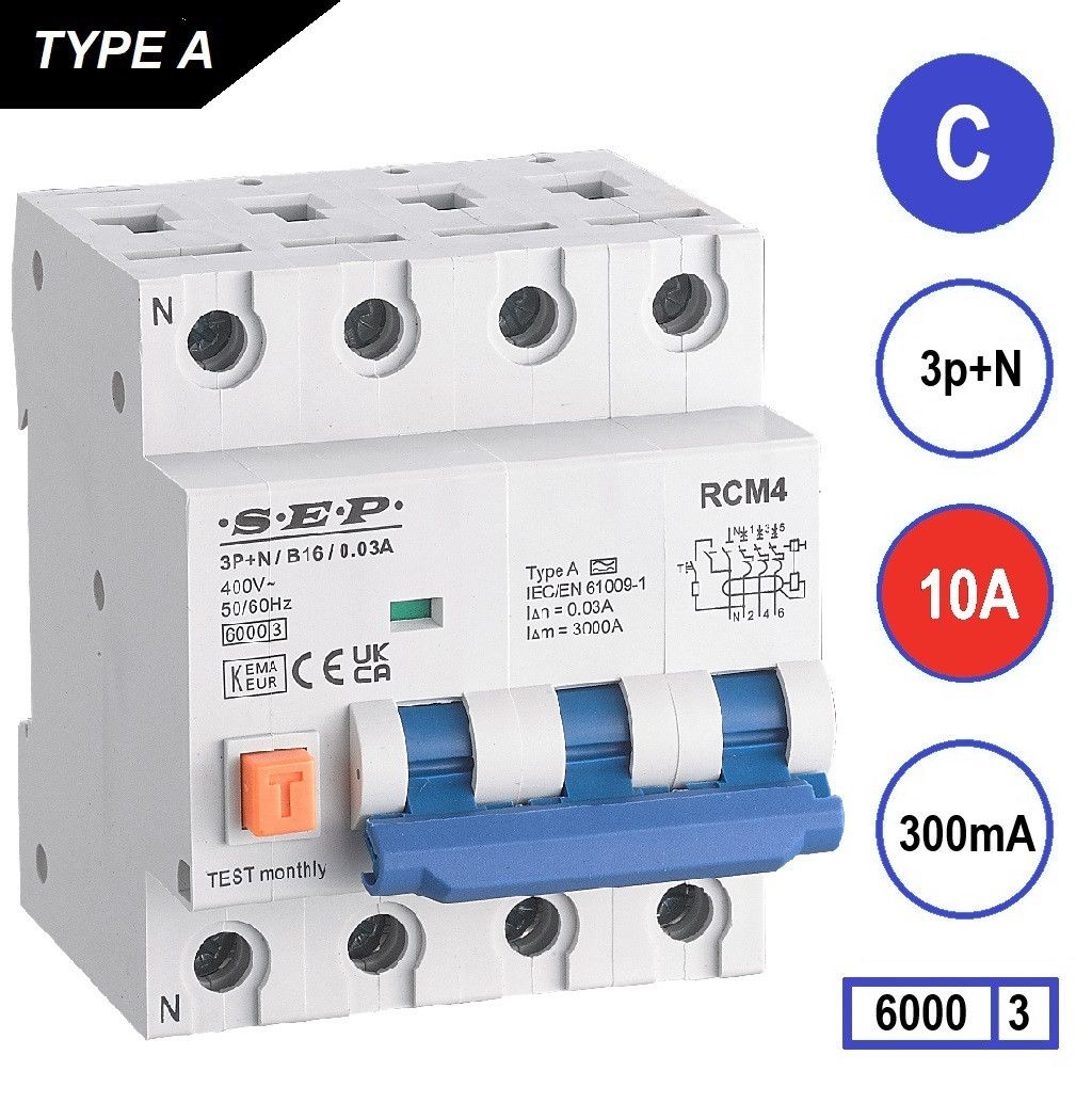 SEP RCM4 Aardlekautom. 3p+n C10 300mA 6kA