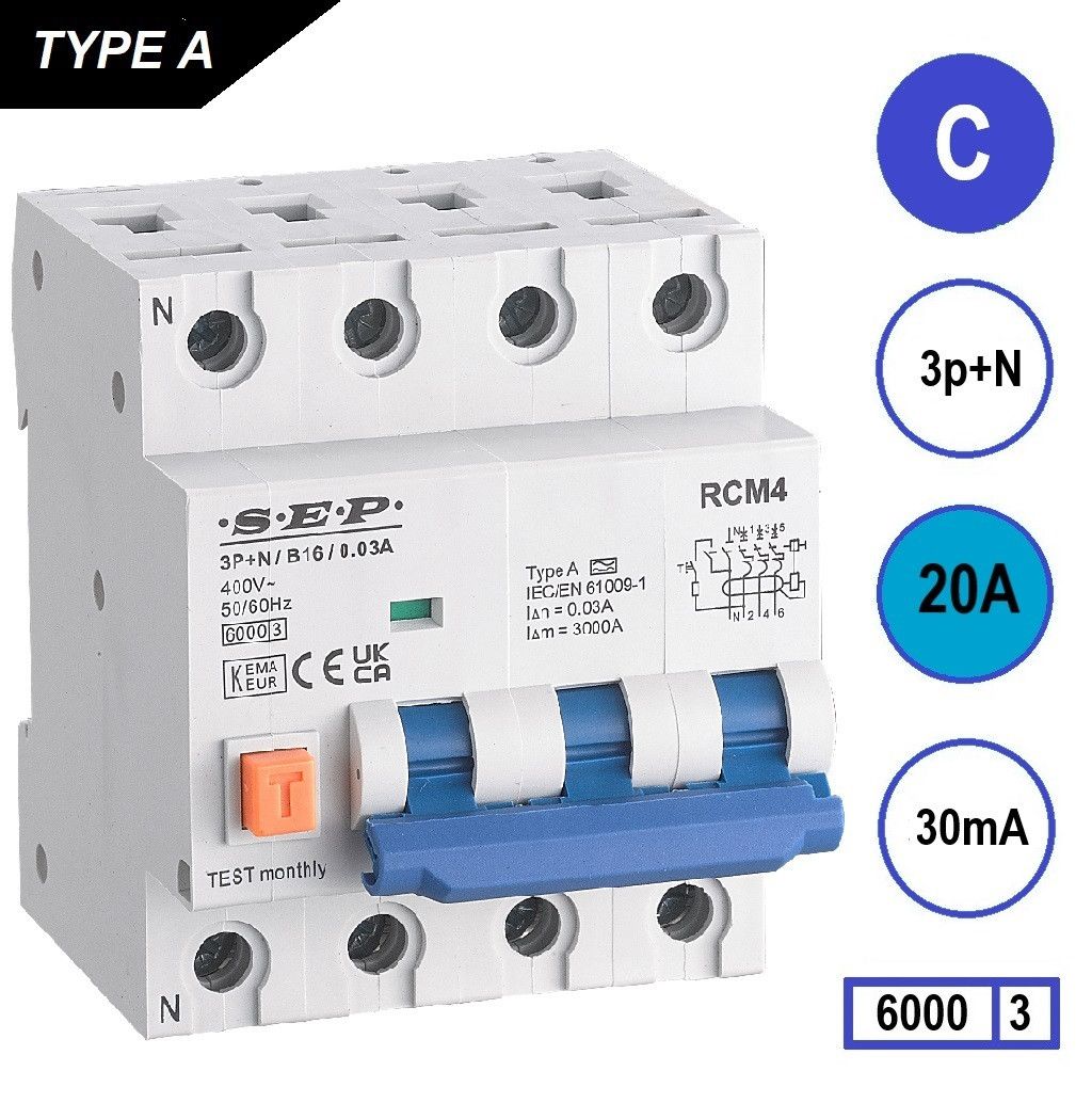 SEP RCM4 Aardlekautom. 3p+n C20 30mA 6kA