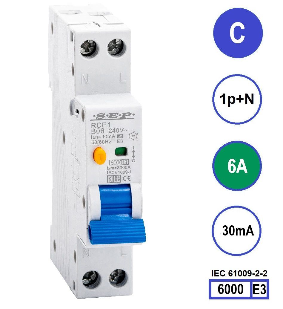 SEP RCE1 Aardlekautom.1p+n C6 30mA 6kA (18mm)