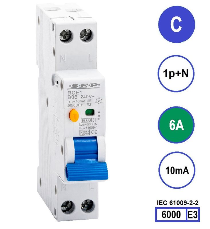 SEP RCE1 Aardlekautom.1p+n C6 10mA 6kA (18mm)