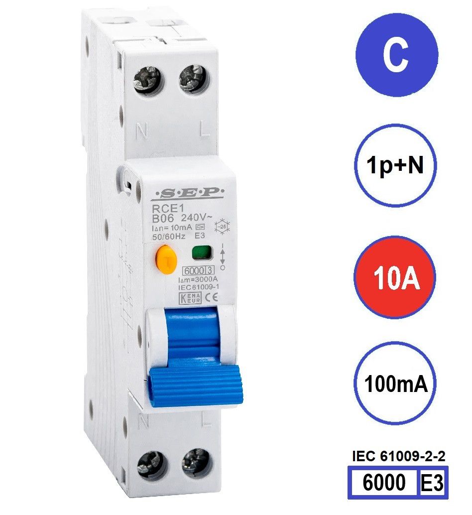 SEP RCE1 Aardlekautom.1p+n C10 100mA 6kA (18mm)