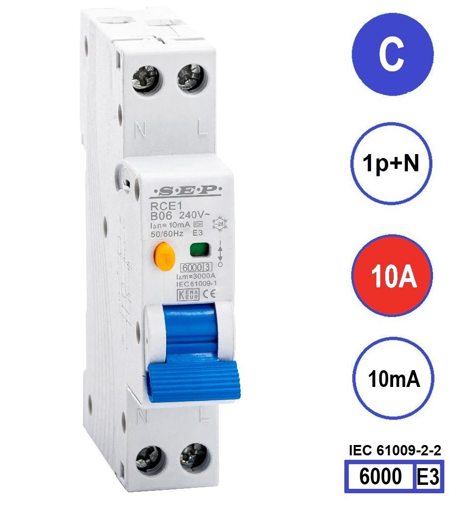 SEP RCE1 Aardlekautom.1p+n C10 10mA 6kA (18mm)