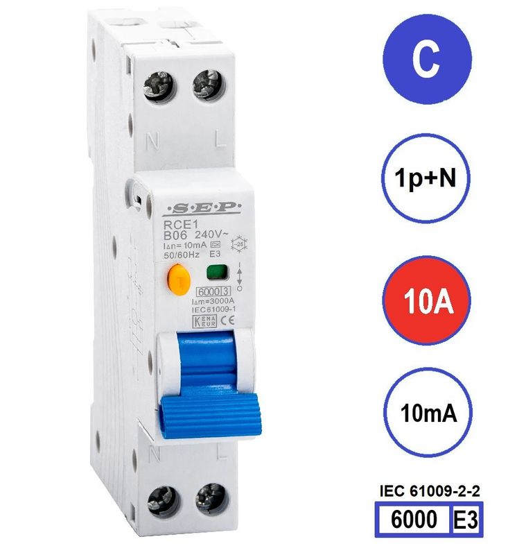 SEP RCE1 Aardlekautom.1p+n C10 10mA 6kA (18mm)