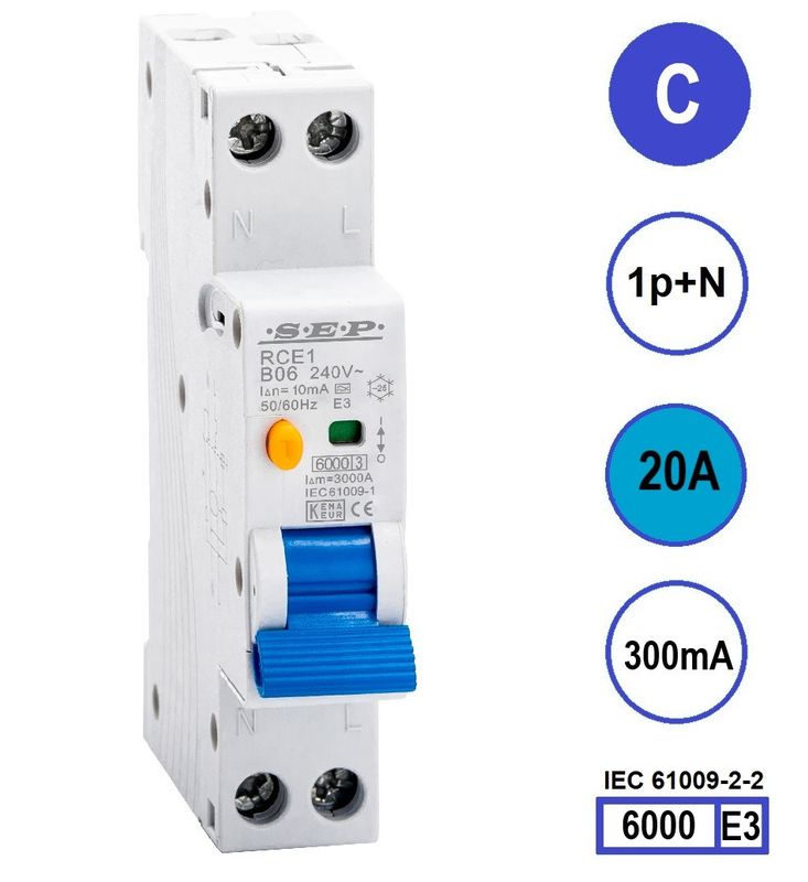 SEP RCE1 Aardlekautom.1p+n C20 300mA 6kA (18mm)