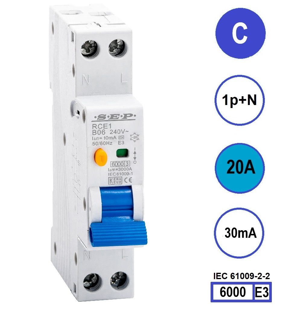 SEP RCE1 Aardlekautom.1p+n C20 30mA 6kA (18mm)