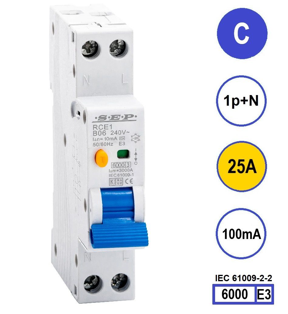 SEP RCE1 Aardlekautom.1p+n C25 100mA 6kA (18mm)