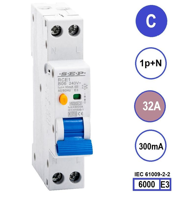 SEP RCE1 Aardlekautom.1p+n C32 300mA 6kA (18mm)