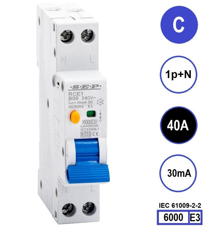 SEP RCE1 Aardlekautom.1p+n C40 30mA 6kA (18mm)