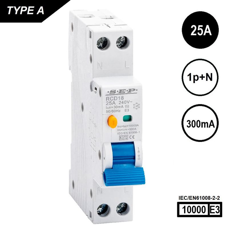 SEP RCD18-25300 Als 2p 25Amp 300mA 10kA (18mm)