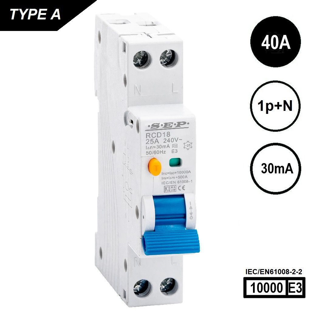 SEP RCD18-40030 Als 2p 40Amp 30mA 10kA (18mm)