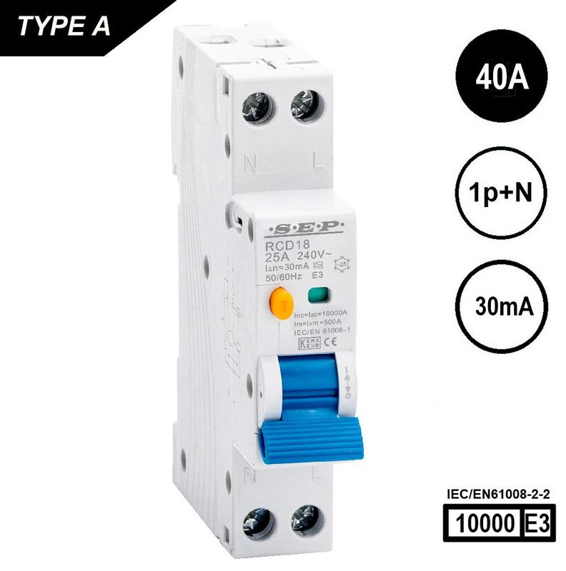 SEP RCD18-40030 Als 2p 40Amp 30mA 10kA (18mm)