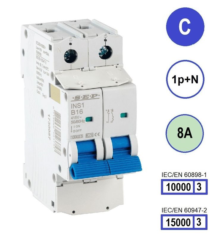 SEP INS1 inst.aut  1p+N - C - 8A - 10/15kA
