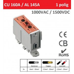 SEP AKN-50-14 Compact klem 2,5-50mm2, 1p, CU/AL, rood