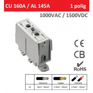 SEP AKN-50-11 Compact klem 2,5-50mm2, 1p, CU/AL, grijs