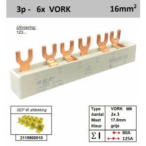 SEP 16F03006G06, Kam, 3 fase, 16mm2, 6xVORK M6, 17,8mm (80/125)