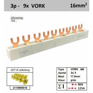 SEP 16F03009G06, Kam, 3 fase, 16mm2, 9xVORK M6, 17,8mm (80/125)