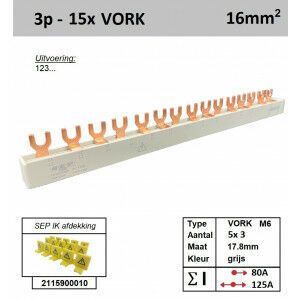 SEP 16F03015G06, Kam, 3 fase, 16mm2, 15xVORK M6, 17,8mm (80/125)