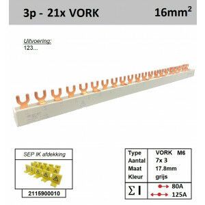 SEP 16F03021G06, Kam, 3 fase, 16mm2, 21xVORK M6, 17,8mm (80/125)