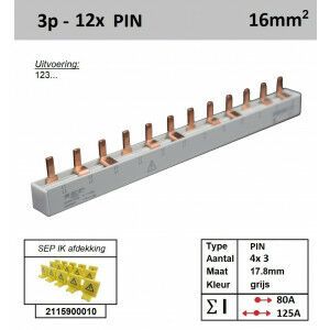 SEP 16P03012G00, Kam, 3 fase, 16mm2, 12xPIN, 17,8mm (80/125)