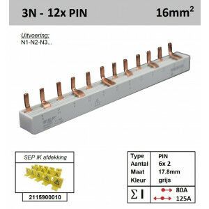 SEP 16P04012G50, Kam, 3+N fase, 16mm2, 12xPIN, 17,8mm (80/125)