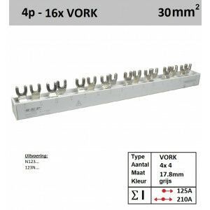 SEP 30F04016G06 Kam 4 fase, 30mm2, 16xFORK, M6, 17.8mm (125/210A)