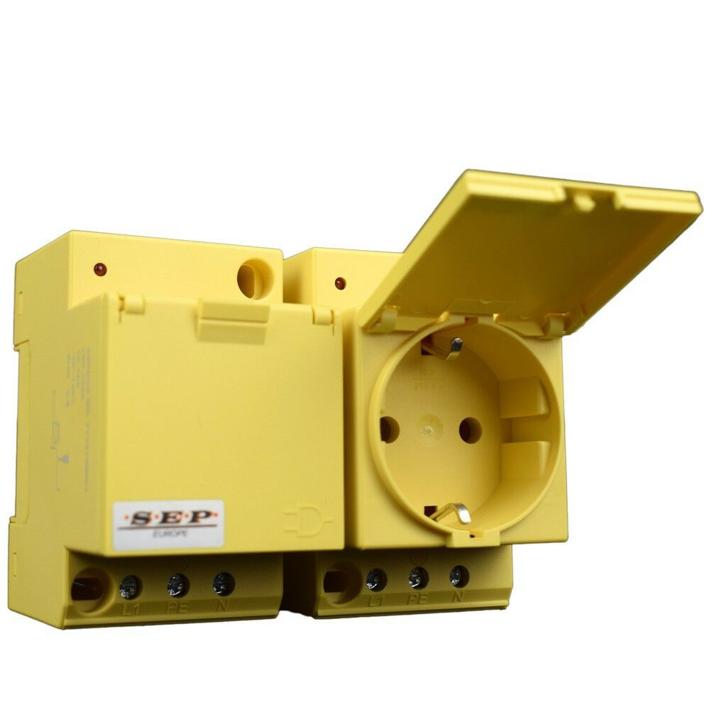 SEP IWCD-GY stopcontact 2p+PE, led, deksel, DIN-MOD (GEEL)