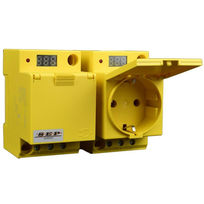 SEP IWCD-GDY stopcontact 2p+PE, led, deksel, voltage, DIN (GEEL)