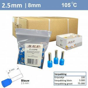 SEP Adereindhuls 2,5mm2 BLAUW (100stk)