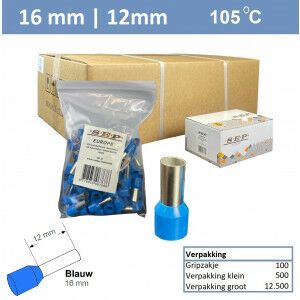 SEP Adereindhuls 16mm2 BLAUW (100stk)