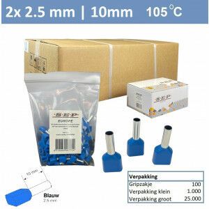 SEP Twin adereindhuls 2,5mm2 BLAUW (100stk)