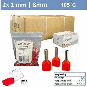 SEP Twin adereindhuls 1mm2 ROOD (100stk)