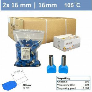 SEP Twin adereindhuls 16mm2 BLAUW (100stk)