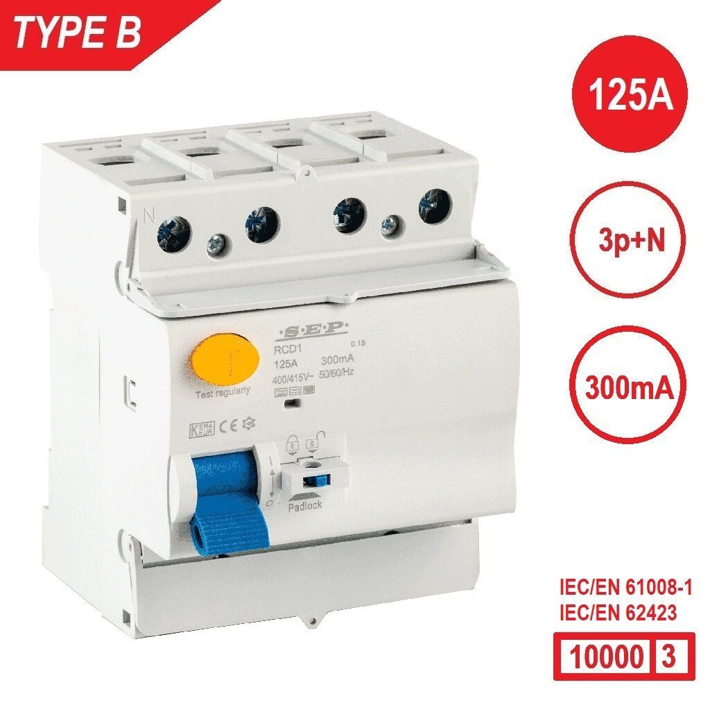 SEP RCD1 Type B Differentieelschakelaar 4p 125A 300mA 10kA