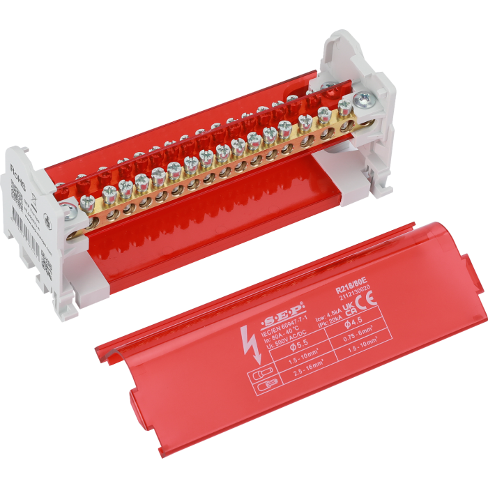 SEP R218/80E verdeelset 80A, 2p, 18x aansl, 500VAC/DC