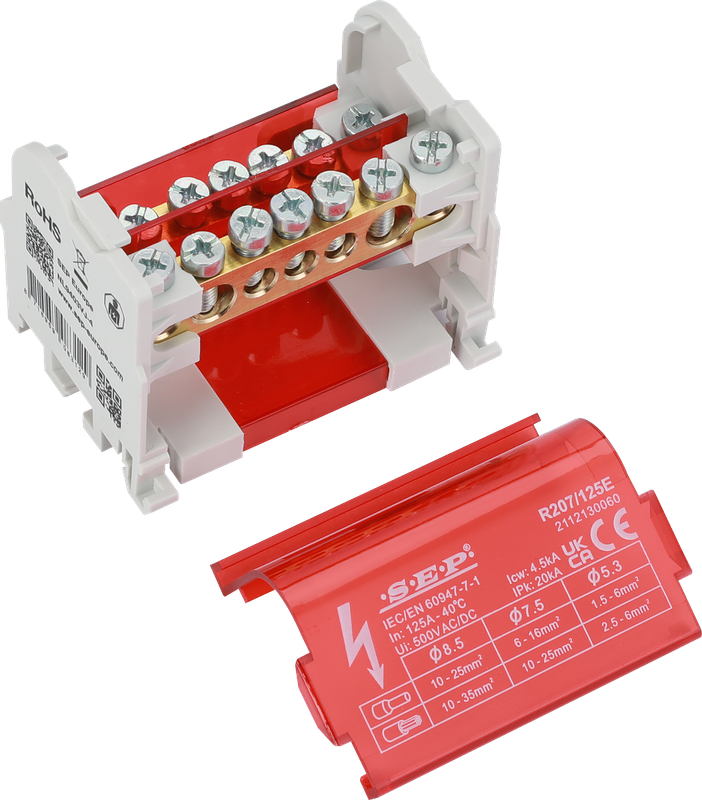 SEP R207/125E verdeelset 125A, 2p, 7x aansl, 500VAC/DC