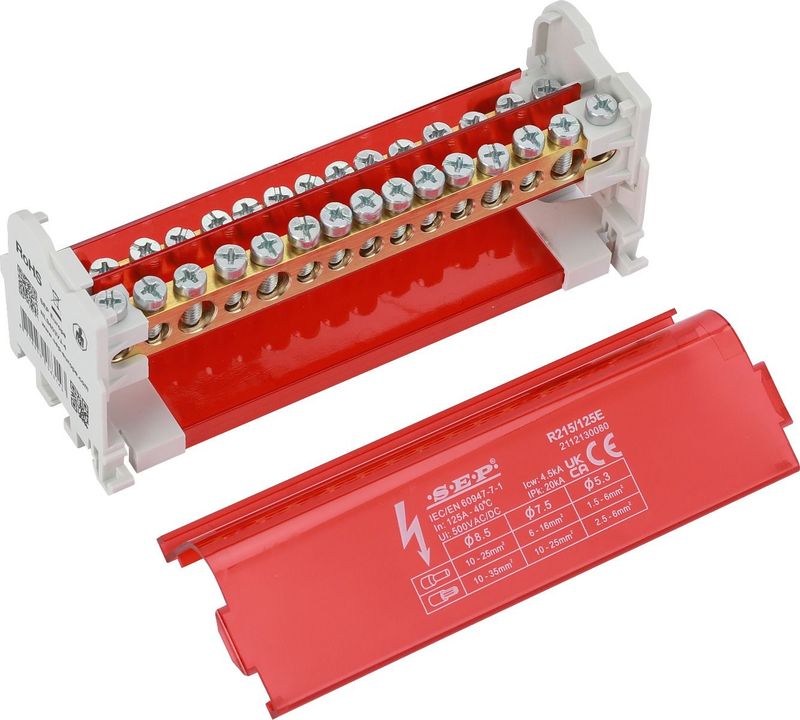 SEP R215/125E verdeelset 125A, 2p, 15x aansl, 500VAC/DC