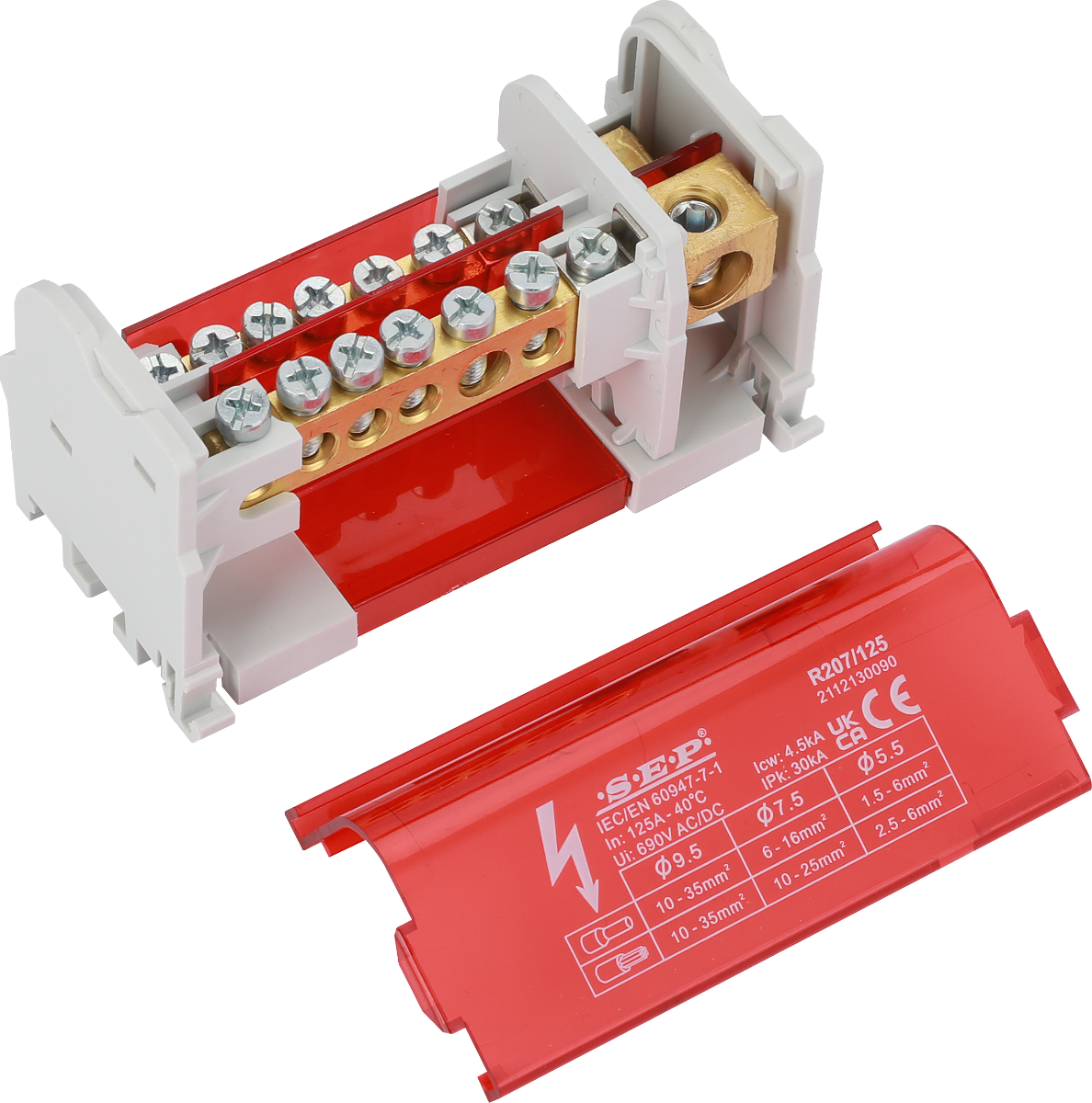 SEP R207/125 verdeelset 125A, 2p, 7x aansl, 690VAC/DC