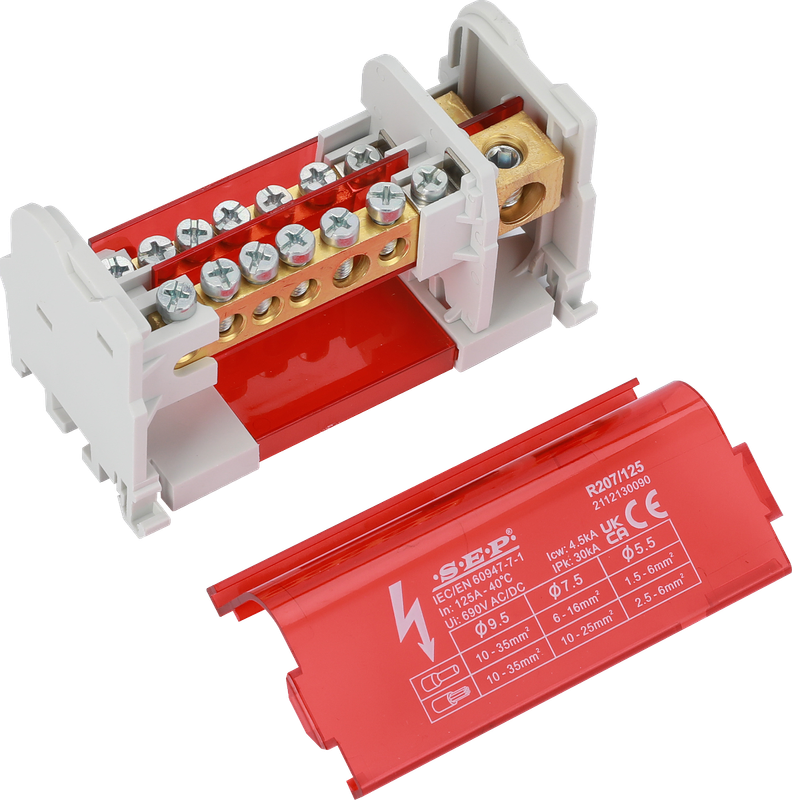 SEP R207/125 verdeelset 125A, 2p, 7x aansl, 690VAC/DC