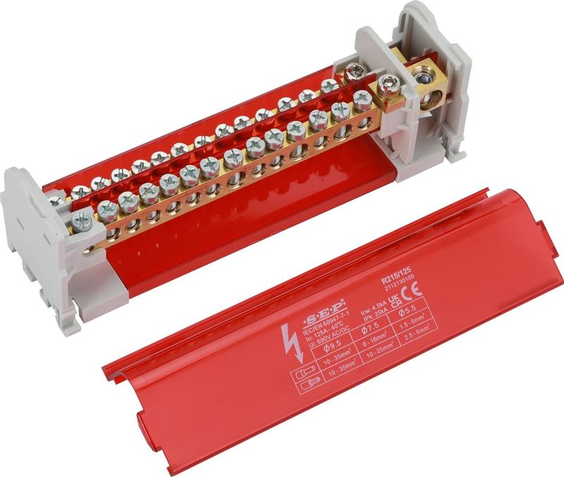 SEP R215/125 verdeelset 125A, 2p, 15x aansl, 690VAC/DC