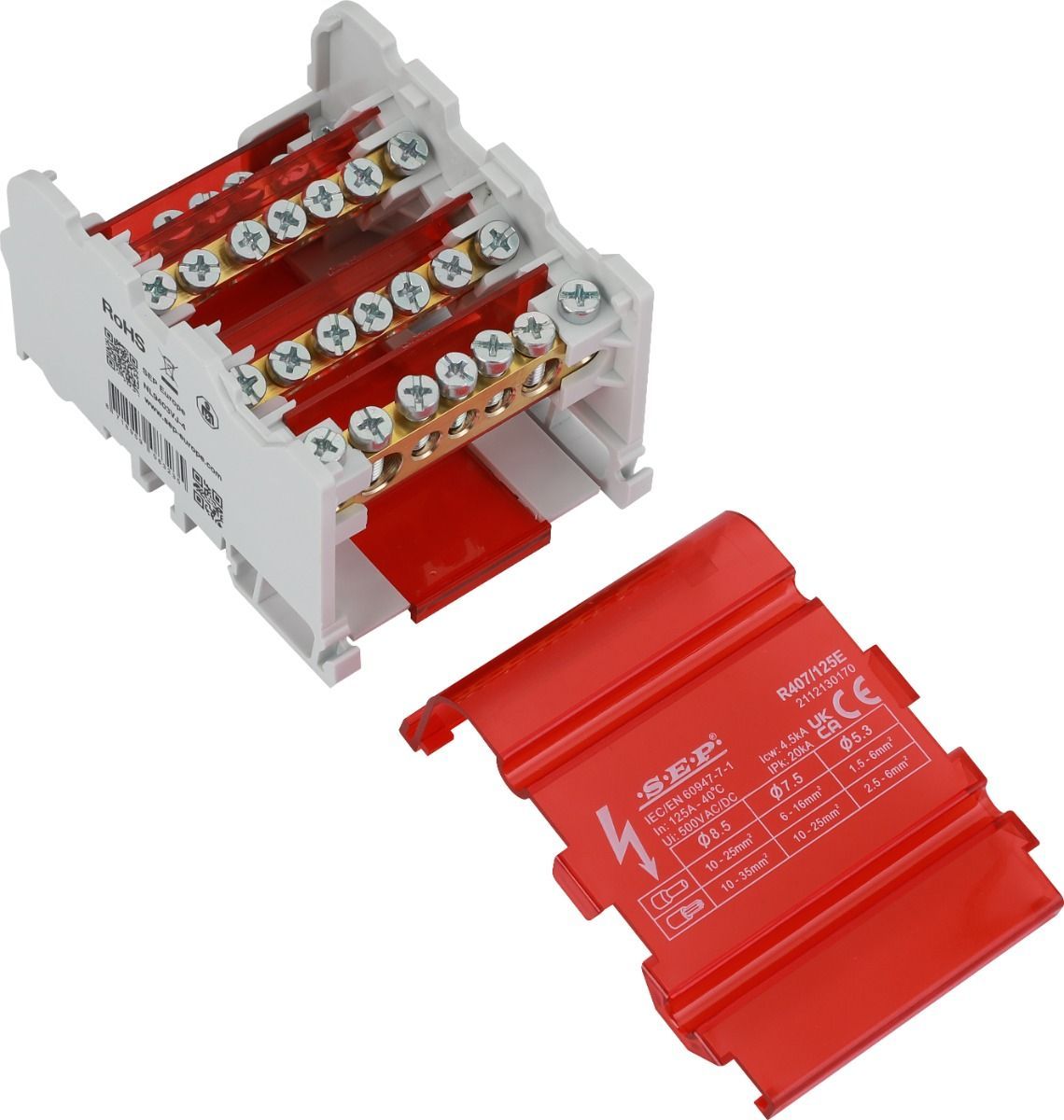SEP R407/125E verdeelset 125A, 4p, 7x aansl, 500VAC/DC