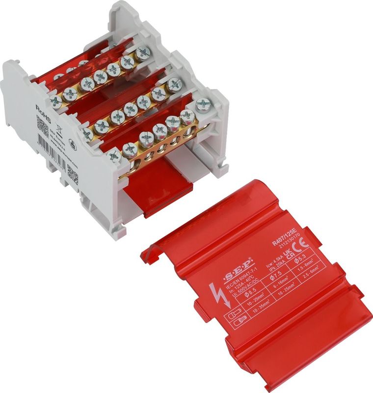 SEP R407/125E verdeelset 125A, 4p, 7x aansl, 500VAC/DC