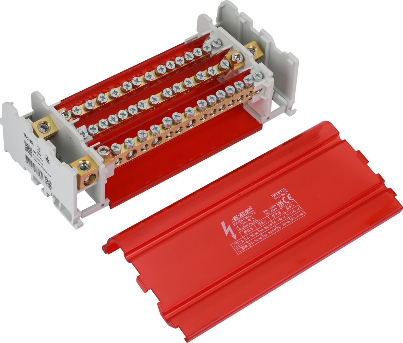 SEP R415/125 verdeelset 125A, 4p, 15x aansl, 690VAC/DC