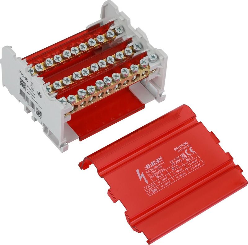 SEP R411/125E verdeelset 125A, 4p, 11x aansl, 500VAC/DC