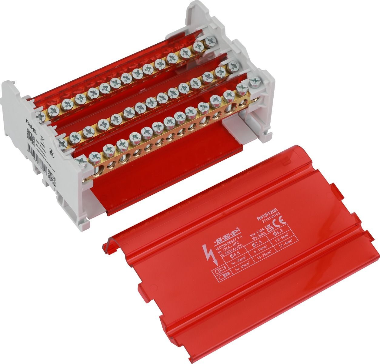 SEP R415/125E verdeelset 125A, 4p, 15x aansl, 500VAC/DC