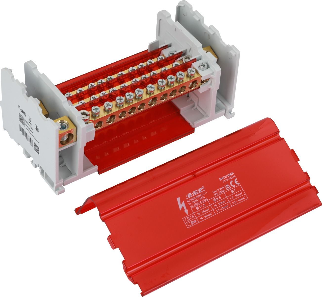SEP R412/160H verdeelset hoog, 160A, 4p, 12x aansl, 690VAC/DC