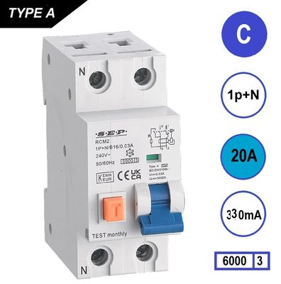 SEP RCM2 Differentieelautomaat 1p+n C20 300mA 6kA